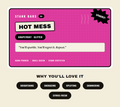 A graphic card for Stank Bars 'Hot Mess' sparkly grapefruit scent, featuring a bright pink background with white and black text, and a list of benefits below on a light beige background.